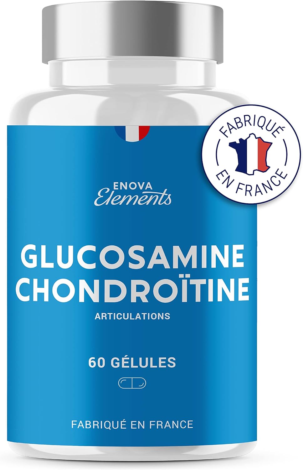 GLUCOSAMINE + CHONDROÏTINE - Articulations douloureuses, Mobilité - 60 gélules - Complement alimentaire - Fabriqué en France - Glucosamine chondroïtine