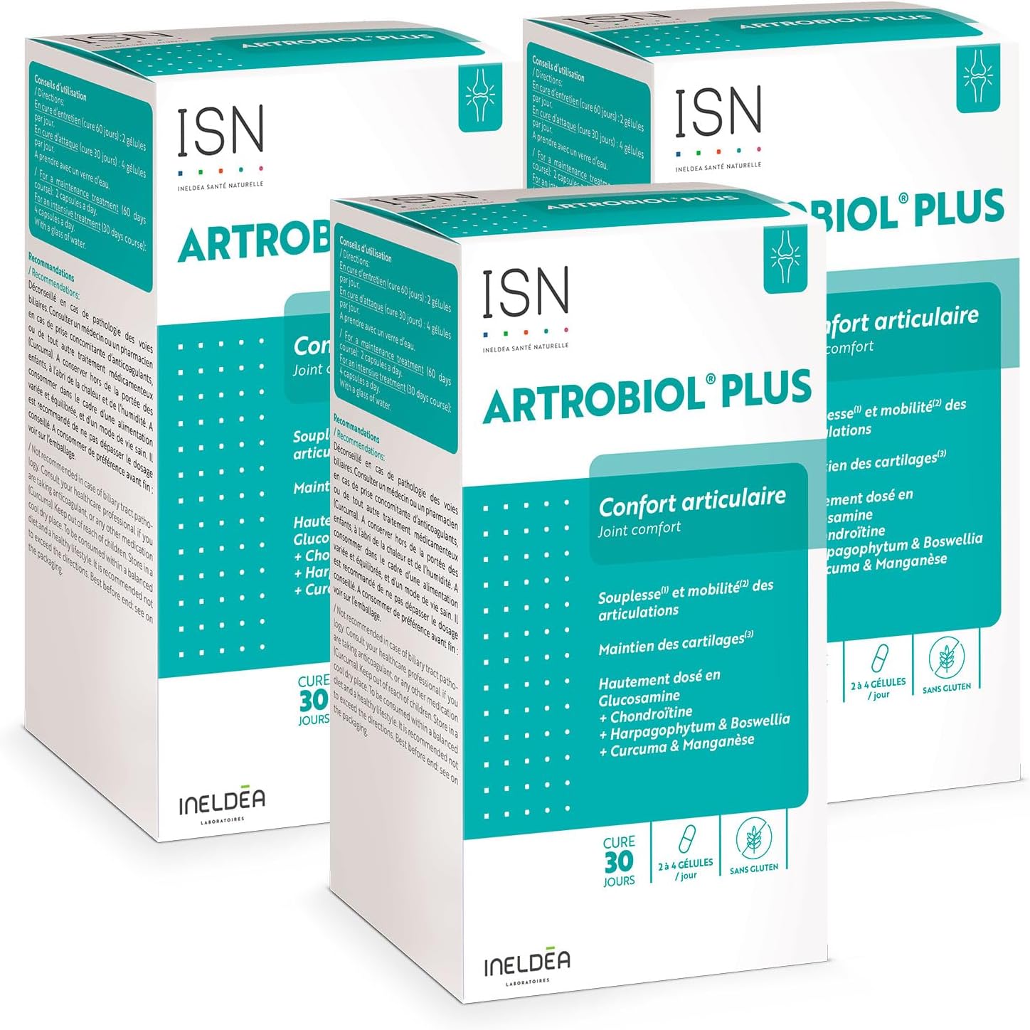 Ineldea Santé Naturelle Artrobiol Plus – Complément alimentaire à base de Glucosamine, Chondroïtine, Harpagophytum - Souplesse des Articulations - Maintien du Cartilage & Ossature - Lot de 3 120 unité (Lot de 3)