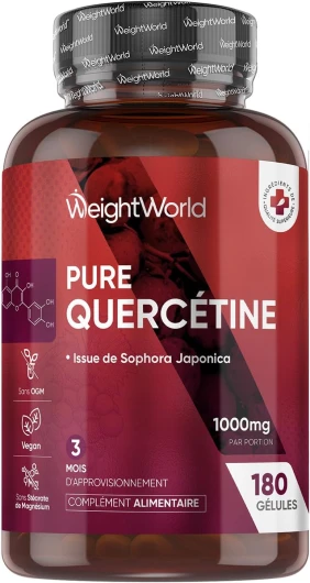 Quercetine 1000mg, 180 Gélules Vegan, Issue d'Extrait de Fleur Sophora Japonica, Quercétine pour 3 Mois, Complément Flavonoïdes et Polyphénols sans Stéarate de Magnésium