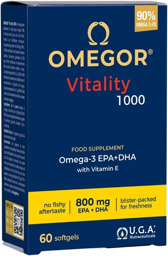 Oméga 3 1000 mg - Huile de poisson avec 800 mg d'EPA et de DHA par capsule - Le seul Oméga3 IFOS certifié 5 étoiles depuis 2006 - Capsules de supplément avec 90% d'oméga-3 rTG - 60 gélules 60 unité (Lot de 1)