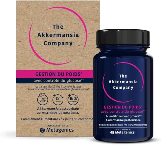 Akkermansia Gestion du Poids - Probiotiques, Vitamine D, B1 et B2 - Pour améliorer l'équilibre de la flore intestinale - 30 comprimés