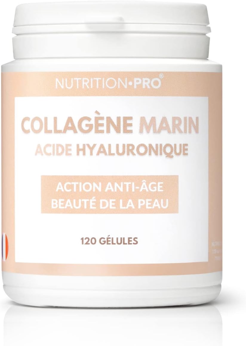 Collagène marin (Naticol®) 1200 mg & Acide hyaluronique - 120 gélules - Hydrolysé - Type 1 - Avec vitamine C - Anti-âge - Beauté de la peau - 100% naturel - Fabriqué en France - Nutrition pro