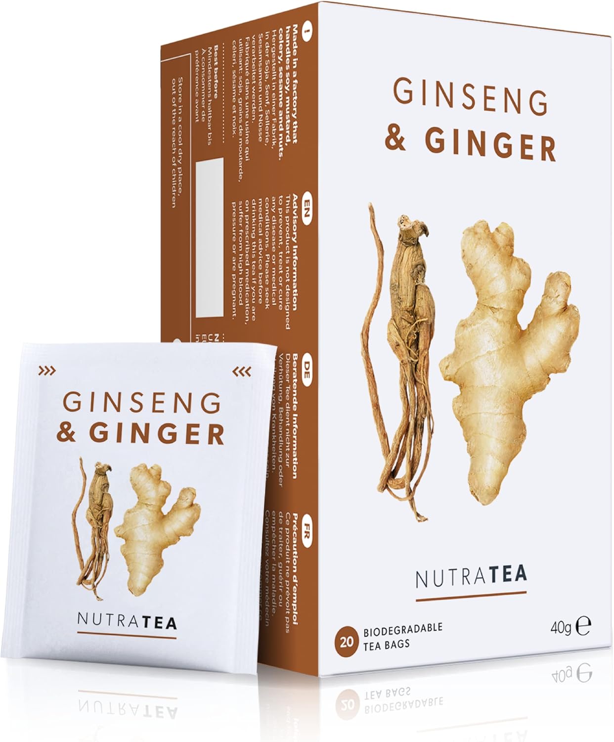 Thé au gingembre et au ginseng - 20 Sachets de thé enveloppés - Tisane 20 Unité (Lot de 1)