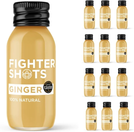 Gingembre (12x60ml) - 27 g de gingembre frais pressé à froid - 100% Naturel - Parfait pour vous donner un coup de boost - Sans conservateurs - Shots de gingembre frais et savoureux Gingembre 60 ml (Lot de 12)
