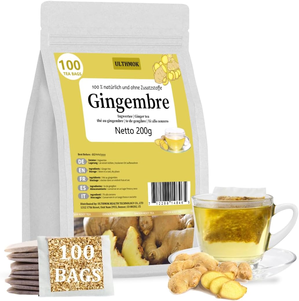 Infusion Gingembre - Tisane Thé au Gingembre - Gingembre pur 100% naturel sans additifs (100 sachets)