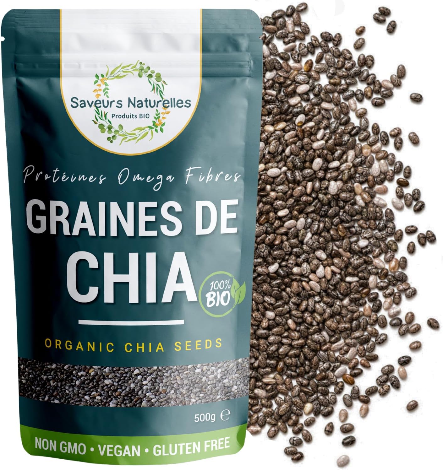 Graines de chia bio - Oméga 3 à base de plantes et protéines végétaliennes, parfaites pour les smoothies, les salades et les puddings de chia, (500g) 500.0 Grammes