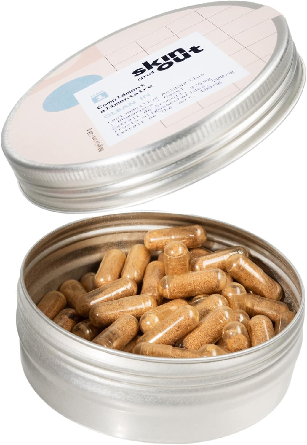 Skin & Out - Complément Alimentaire Nettoyant - Soulage l'acné - Cure 1 mois - x28 gélules - Détoxifie le foie pour une peau équilibrée - Probiotique et prébiotique - Renforce le microbiote intestinal Etape 1: Clean In - Nettoyant