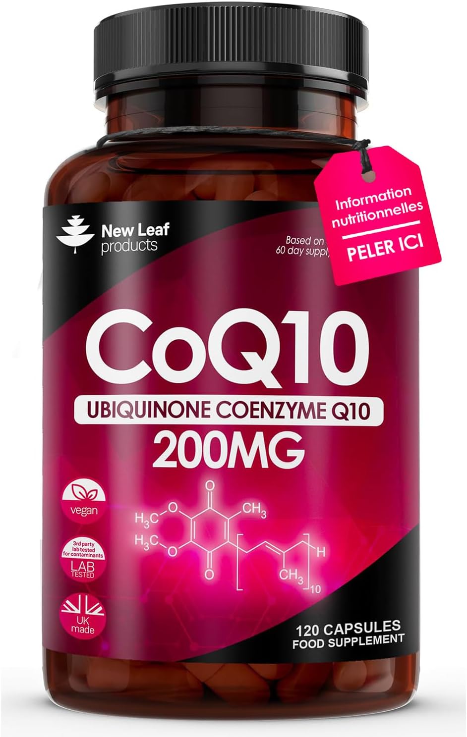 Complément CoQ10, Coenzyme Q10, Ubiquinol 200 mg, 120 Gélules Véganes 100% Pures et Naturellement Fermentées, à Haute Concentration, Fabriqué au Royaume-Uni
