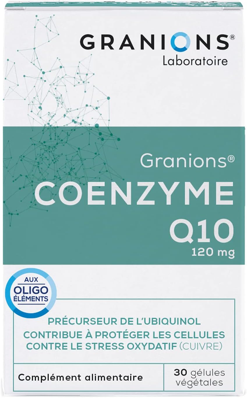 Coenzyme Q10 GRANIONS - Complément alimentaire peau - Coenzyme Q10 120mg avec Magnésium + Cuivre - Peau nette, acne, anti oxydant - Made in France - 30 gelules COENZYME Q10 - 30 gélules
