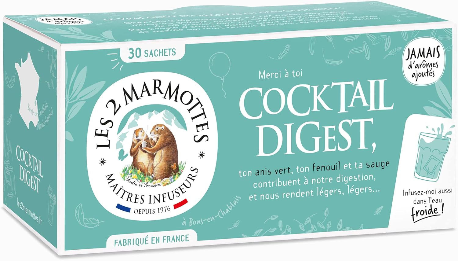 Infusion Cocktail Digest - Anis vert Fenouil Menthe - Bien-Être et Relaxation - Pour la digestion - Idéal en glacé - 30 Sachets par boîte - Made in France [Motif lettres] 30 Unité (Lot de 1)
