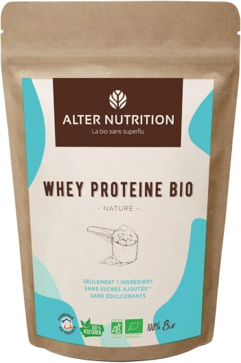 Whey Protéine Bio - Nature - Prise De Masse - Récupération - BCAA - Lait De Vache Bio - Sans Sucres Ajoutés - Fabriqué En France - 19g De Protéines Par Scoop - Sachet De 500g Nature 500g