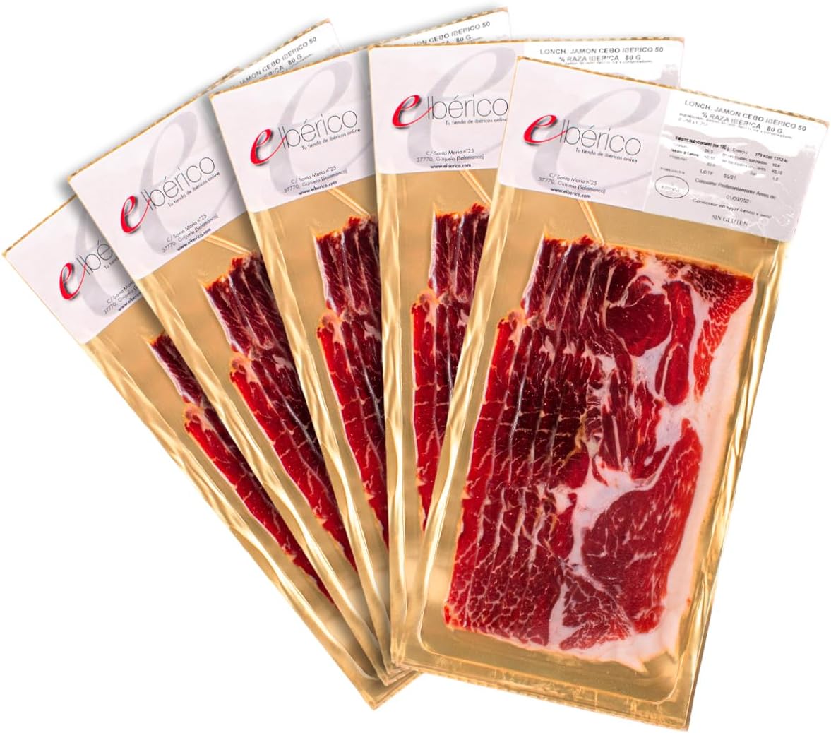 EIbérico - 5 sachets de jambon de Cebo 50% ibérique - Tranché sous vide pour une fraîcheur optimale - Saveur traditionnelle et gourmande - Produit espagnol