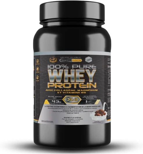 , 100% Whey Protein - Protéine Pure avec Collagène & Magnésium - Tonifie, Augmente la Masse Musculaire & Aide à la Récupération - Saveur Chocolat - 1000g