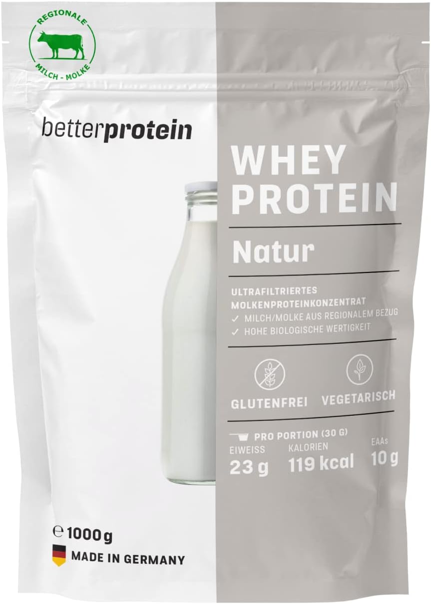 Betterprotein® Protéines de lactosérum neutre 1 kg Fabriqué en Allemagne à partir de lait régional Poudre de protéines pour le développement musculaire et la perte de poids Naturel