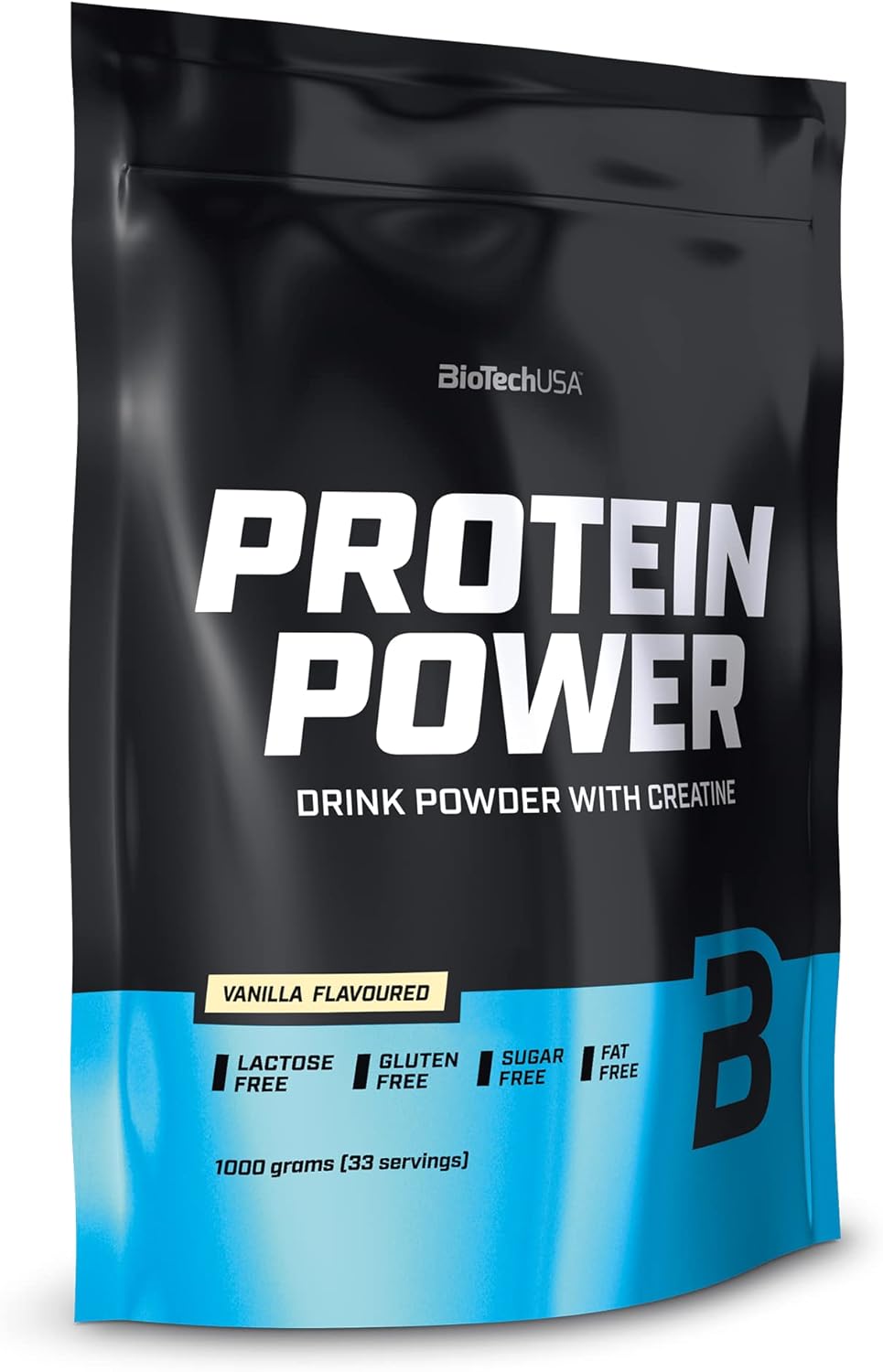 Protein Power - hyperprotéiné, sans sucre, sans lactose, sans gluten - avec créatine ajoutée, 1 kg, Vanille Vanille 1 kg (Lot de 1)