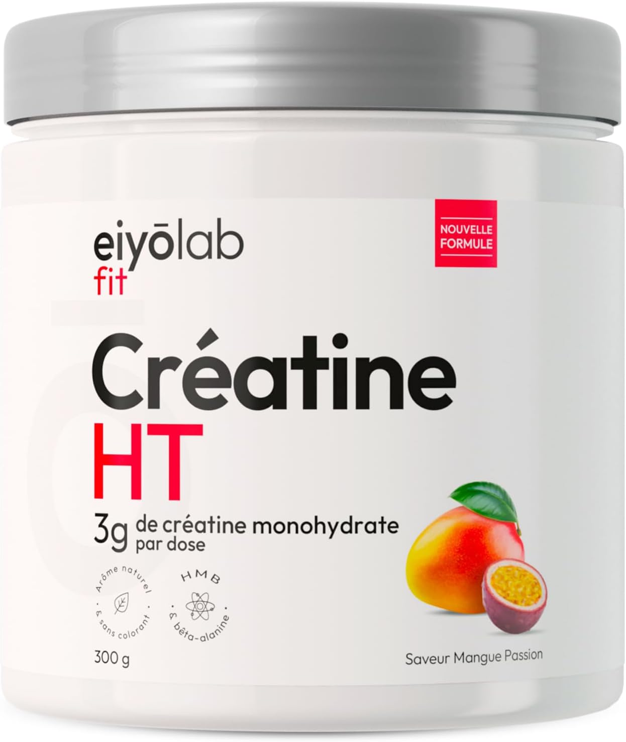 CREATINE HT - Créatine Monohydrate Pure en Poudre - Enrichie en Bêta-Alanine et HMB - Booster de Performances Musculaires - Sans Additifs - Mélange Facile Saveur Mangue Passion - 300g - Eiyolab Mangue Passion 300 g