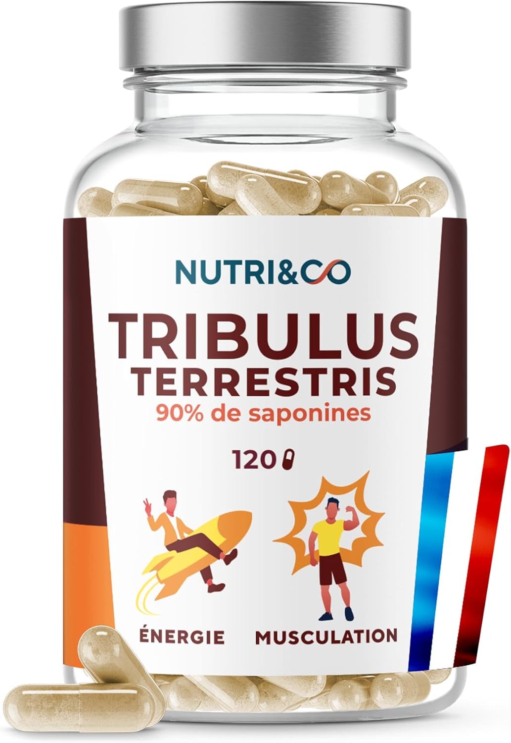 NUTRI & CO Tribulus Terrestris - 90% Saponines - Extrait100% Naturel concentré 10:1 - Endurance, Énergie, Croissance Musculaire & Santé Cardiaque - 120 gélules Vegan - Fabriqué en France