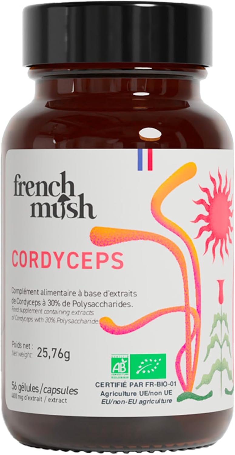 Cordyceps Bio - 56 Gélules Vegan - Champignon Pour Bien-Être, Performances Physiques, Énergie - 1 à 2 Gélules Par Jour - Complément Cordyceps Mushroom, Fabriqué en France