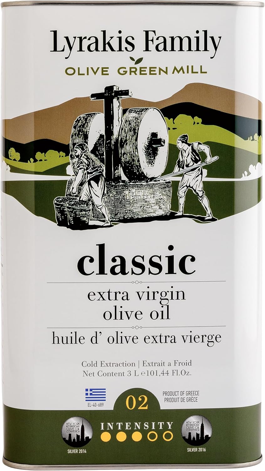 Huile d’Olive Lyrakis Family 3L – Extra Vierge Grecque, Premium Première Pression à Froid, Riche en Polyphénols, Olives Récoltées à la Main, Nouvelle Récolte, Jus Frais de Crète – Depuis 1975 3 l (Lot de 1)