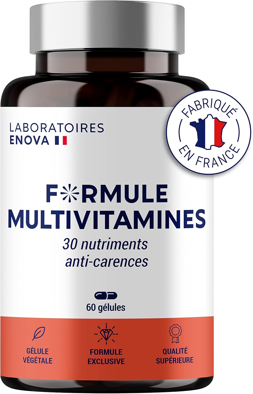 FORMULE MULTIVITAMINES et Minéraux 30 Nutriments - Vitamine A B C D E K, Quercetine, Magnesium, Zinc, Coenzyme Q10, Selenium - Complement Alimentaire - Fabriqué en France - 60 gélules