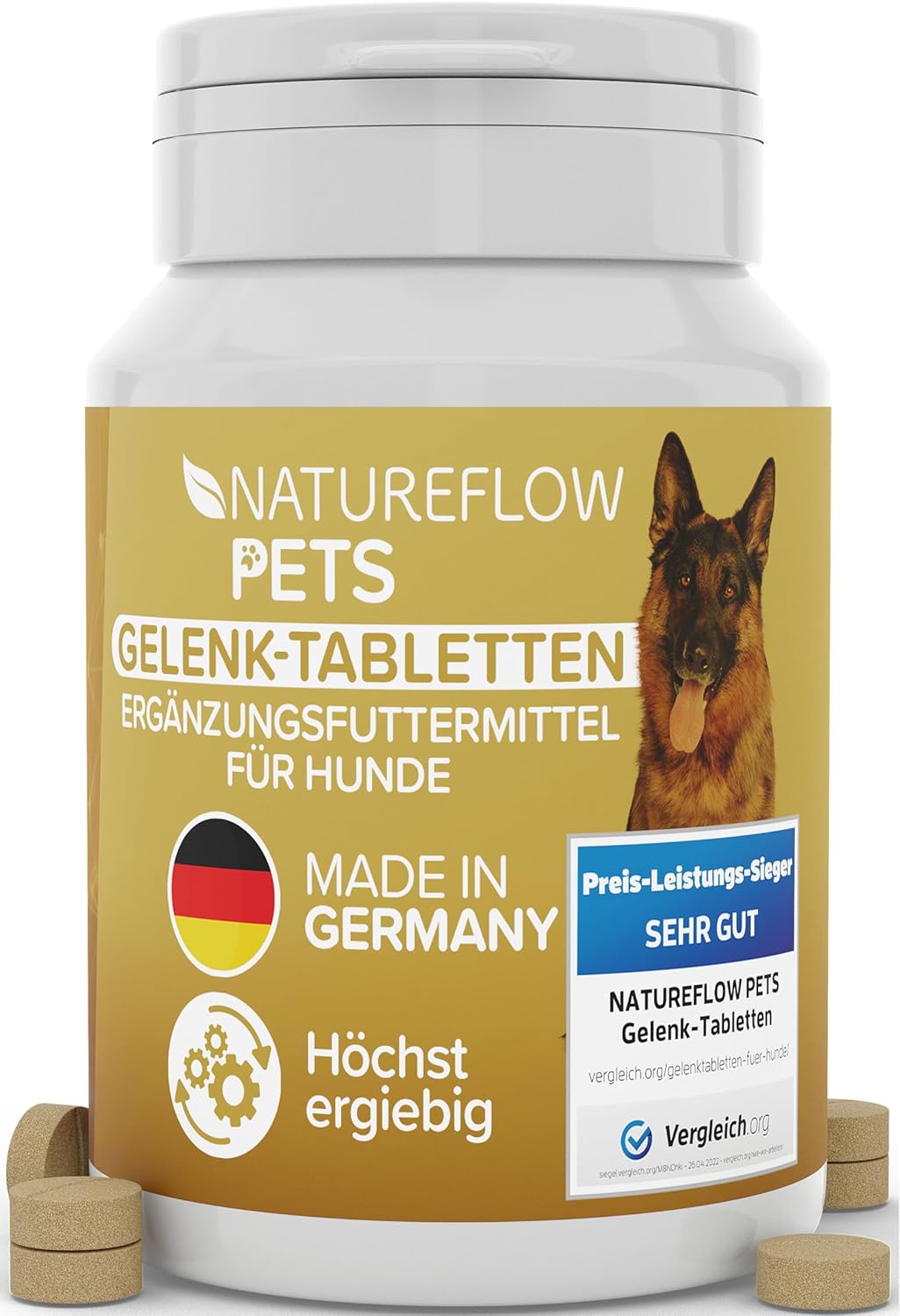 Complément Alimentaire Arthrose Chien Produit PRIMÉ 2024 - Comprimés Anti-Arthrose Articulations avec Poudre de Moule Verte Chien, MSM, Griffe du Diable, Glucosamine, Collagène, 100 Comprimés 100 Unité (Lot de 1)