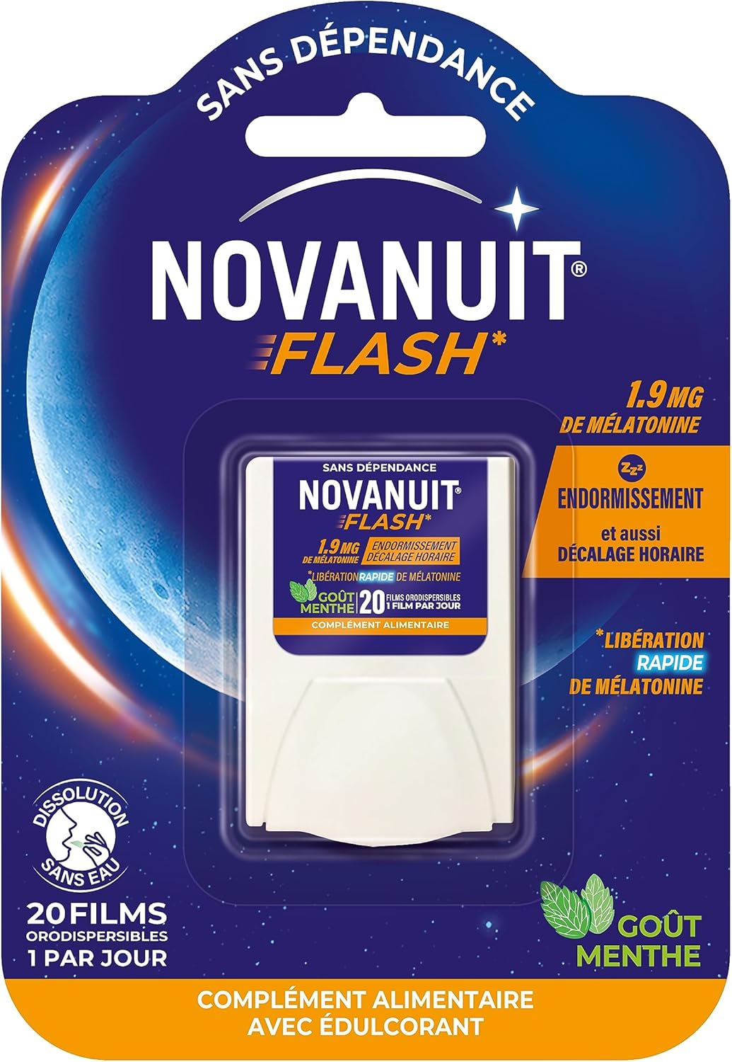 FLASH – Complément alimentaire – Sommeil - 1,9mg de mélatonine – 20 films – Endormissement – Décalage horaire