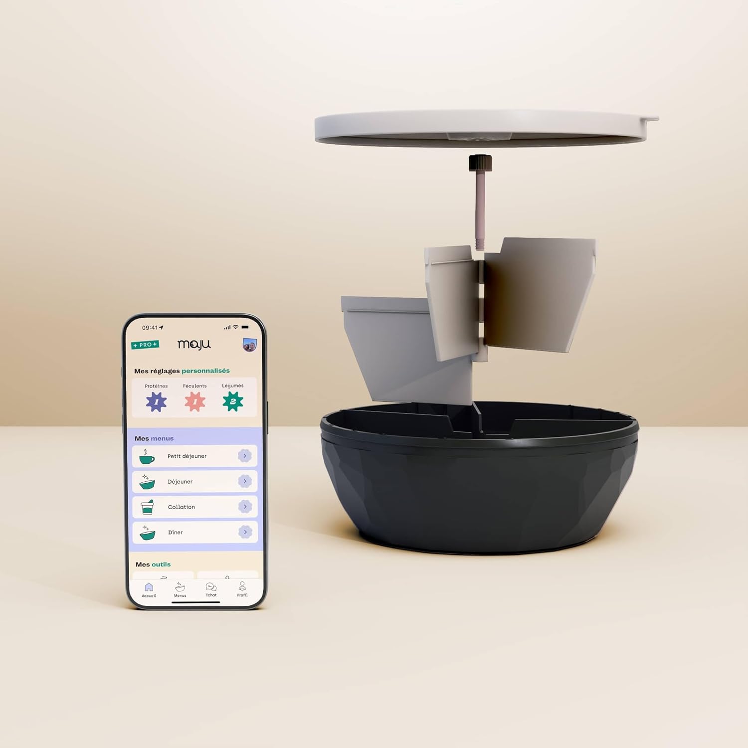 Bol Noir sans BPA avec 3 Compartiments + 1 bilan nutritionnel - Perte de Poids et rééquilibrage Alimentaire - Hermétique, Résistant au congélateur et Lave-Vaisselle - Made in France