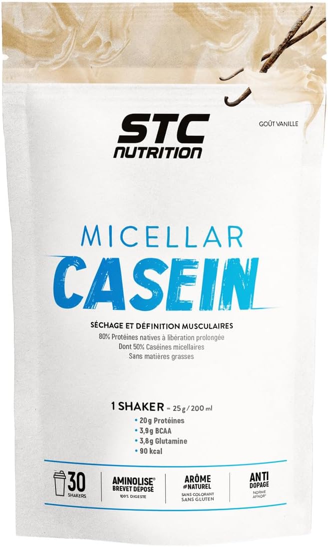 Micellar Casein - Préparation en poudre pour boisson riche en protéines, BCAA, glutamine - Séchage & Définition musculaires - 100% Digeste - 30 Shakers - 750g Vanille