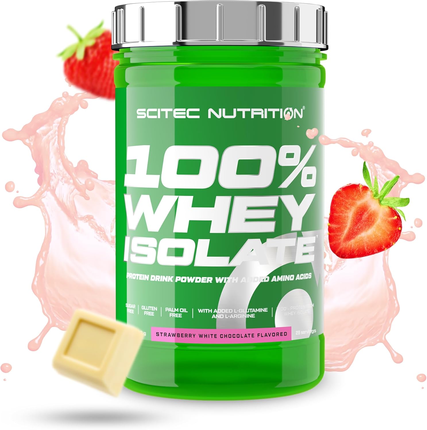 100% Whey Isolate, Boisson en poudre aromatisée avec isolât de protéines, L-glutamine, L-arginine et édulcorants, sans sucre, sans gluten, 700 g, Fraise-Chocolat blanc Fraise-Chocolat blanc 700 g