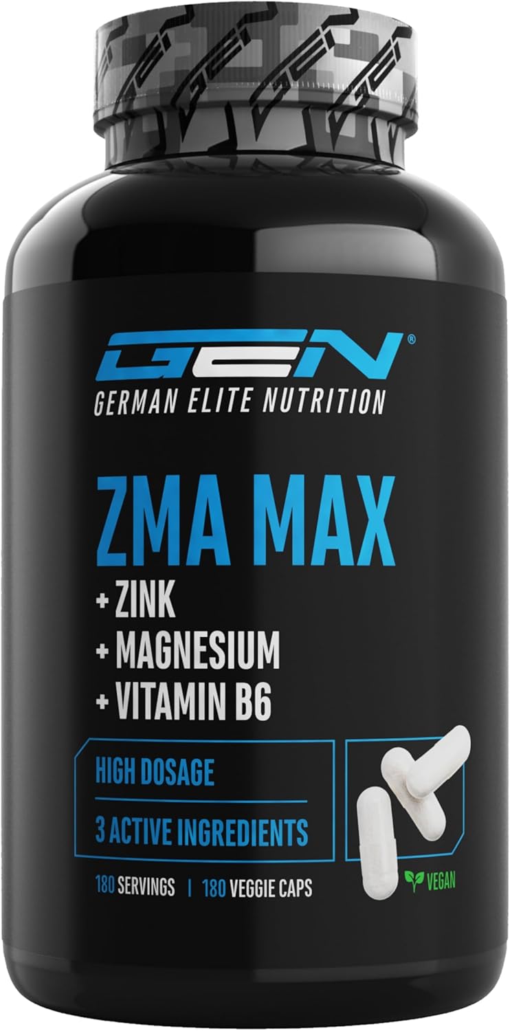 ZMA MAX - 180 Capsules - Dose Extra Haute - Zinc + Magnésium + Vitamine B6 - Premium : Avec 3 Composés de Magnésium - Vegan