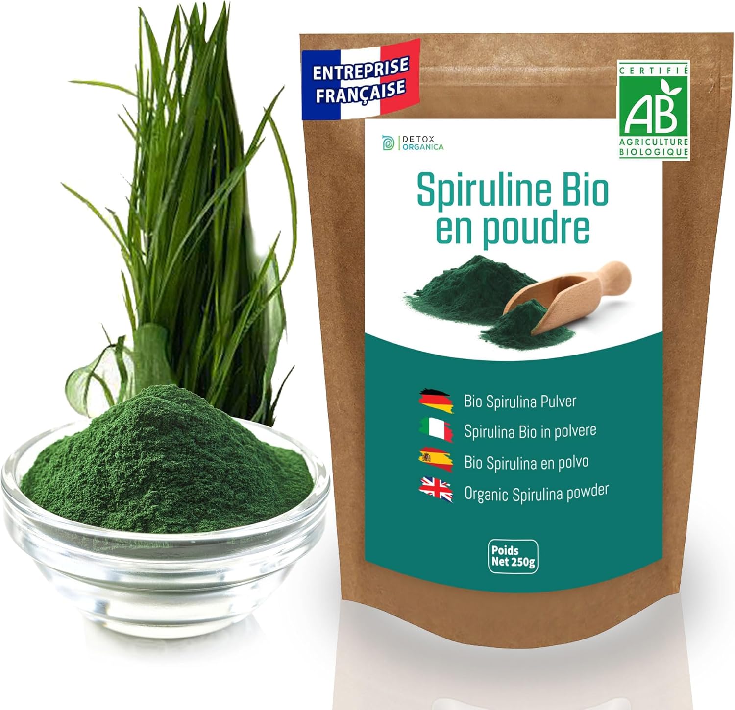 Spiruline Poudre Bio - 250g de Poudre Naturelle - Riche en Protéines, Antioxydants, Fer et Phycocyanine - 100% Agriculture Biologique Controlée (250G)