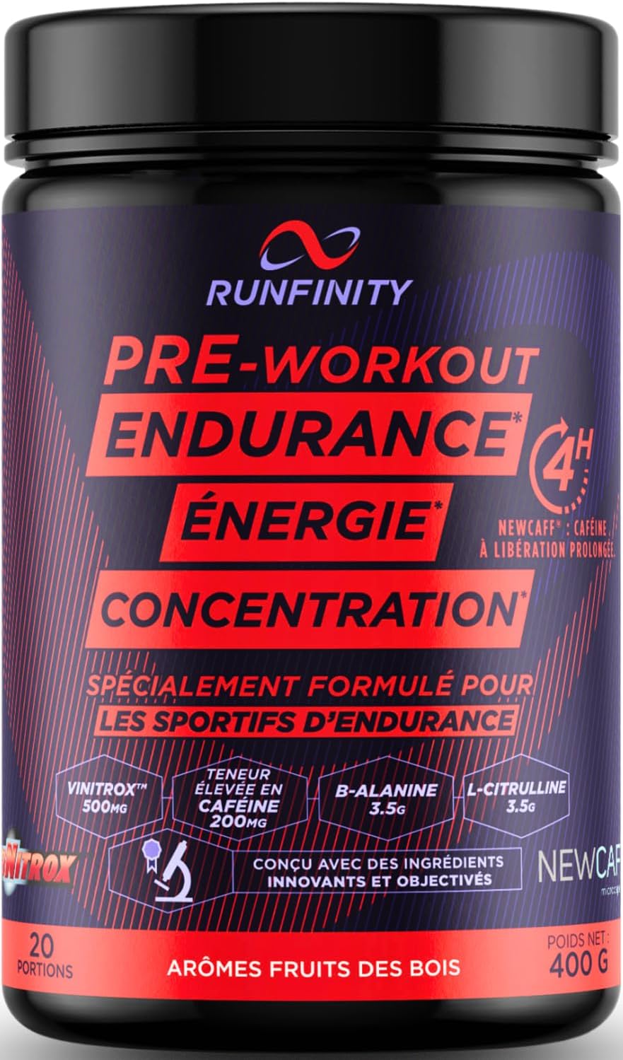 Pre Workout Runfinity - Booster d’Énergie Longue Durée : 4 Heures d'Efficacité - Performances Maximales - Endurance Puissance & Concentration - Formule Premium Made in France