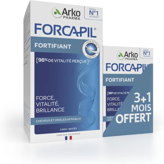 Forcapil Fortifiant - Cheveux et Ongles - Complément alimentaire pour cheveux et ongles - Renforce la fibre capillaire - Cure de 4 mois
