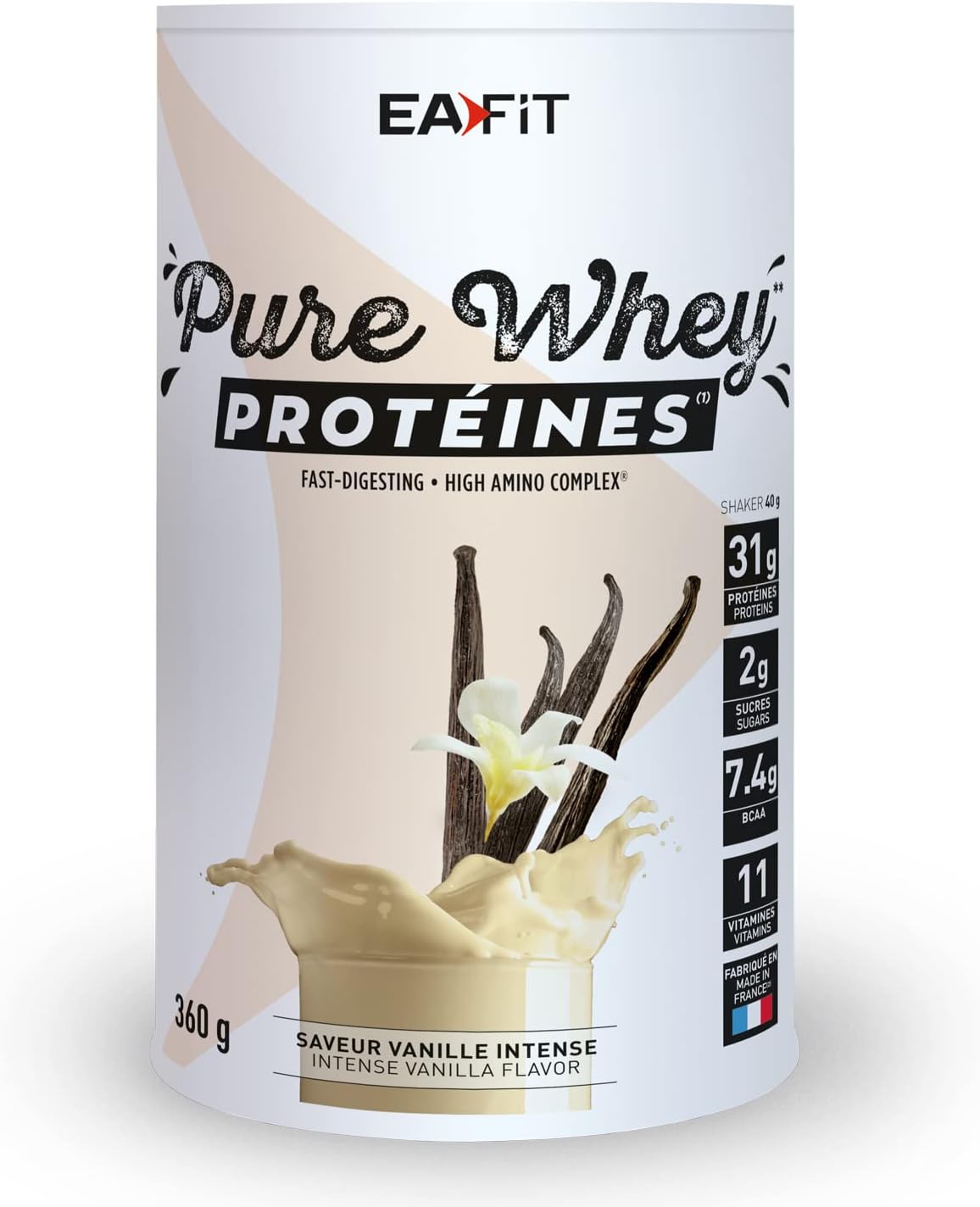Pure Whey - Vanille Intense 360g - Croissance Musculaire - Protéines de Whey - Assimilation Rapide - Acides Aminés et des enzymes Digestives - Complexe High Amino - Certifié Anti-Dopage Vanille Intense 360 g