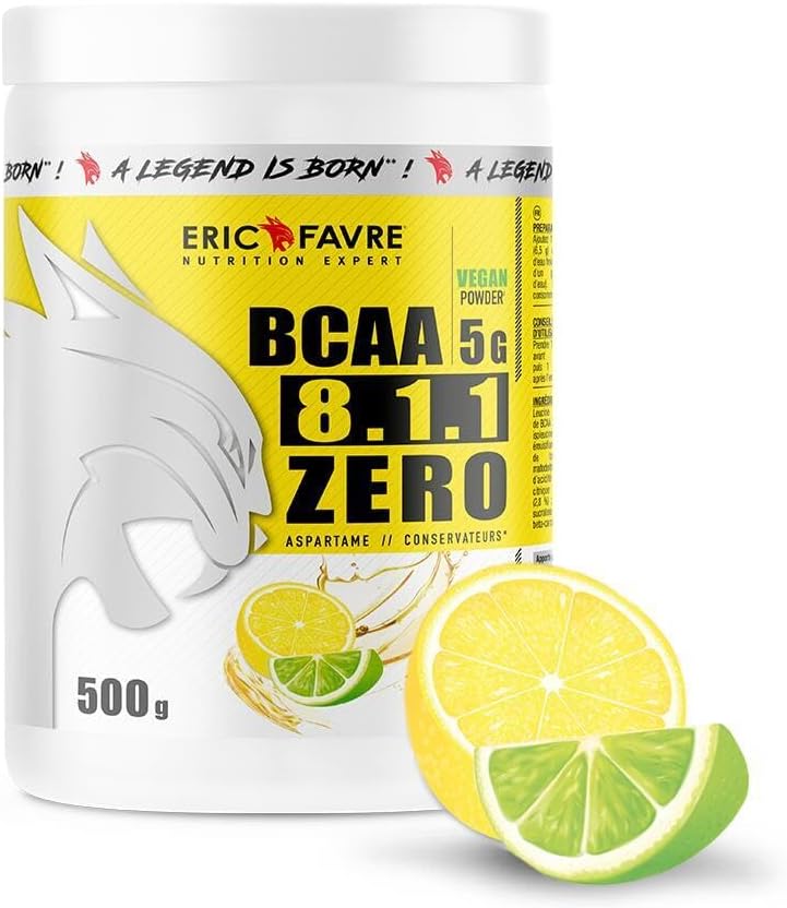 BCAA POUDRE 8.1.1 Zero - Acides Aminés Musculation Vegan - Votre Allié Pour Des Entrainements Efficaces - Performance Accentuée - 500 Gr - Laboratoire Français Eric Favre (Citron/Citron vert)