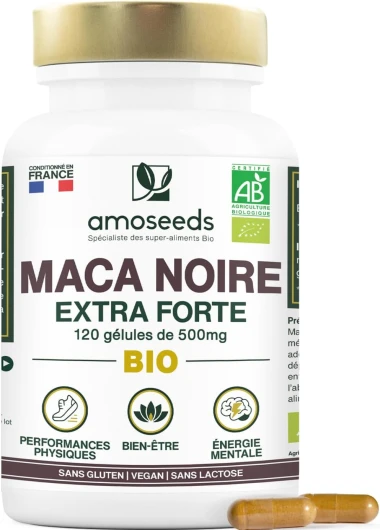 Maca Noire BIO du Pérou - Extra Fort 10 000mg par jour - 120 gélules vegan - Régulateur Hormonal, Détente, Énergie - Qualité Supérieure pour Sommeil,Stress