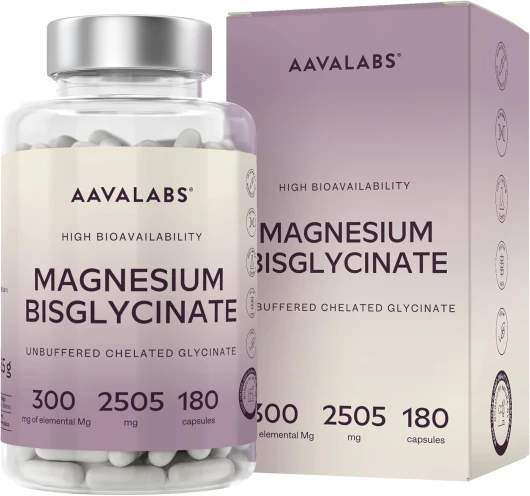 Magnesium Bisglycinate 2505mg - Magnesium Glycinate Chelaté Hautement Biodisponible 300mg Élémentaire - Bisglycinate de Magnésium Non Tamponé, Vegan - Fatigue, Sommeil, Muscles - 180 Gélules