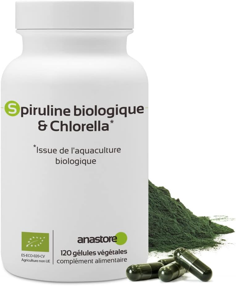 Spiruline biologique & Chlorella * 400 mg/120 gélules * Deux micro-algues pour un effet multivitamines * Fabriqué en France 120 Unité (Lot de 1)