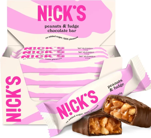 NICKS Barre Keto Peanuts n Fudge, Chocolat Caramel Cacahuètes Sans Sucre Ajouté, Sans Gluten, Sans Huile de Palme - 175 Calories, 4,1g Glucides nets, 5g Proteine, Lowcarb (15 Barres x 40g) Peanuts & fudge 40 g (Lot de 15)
