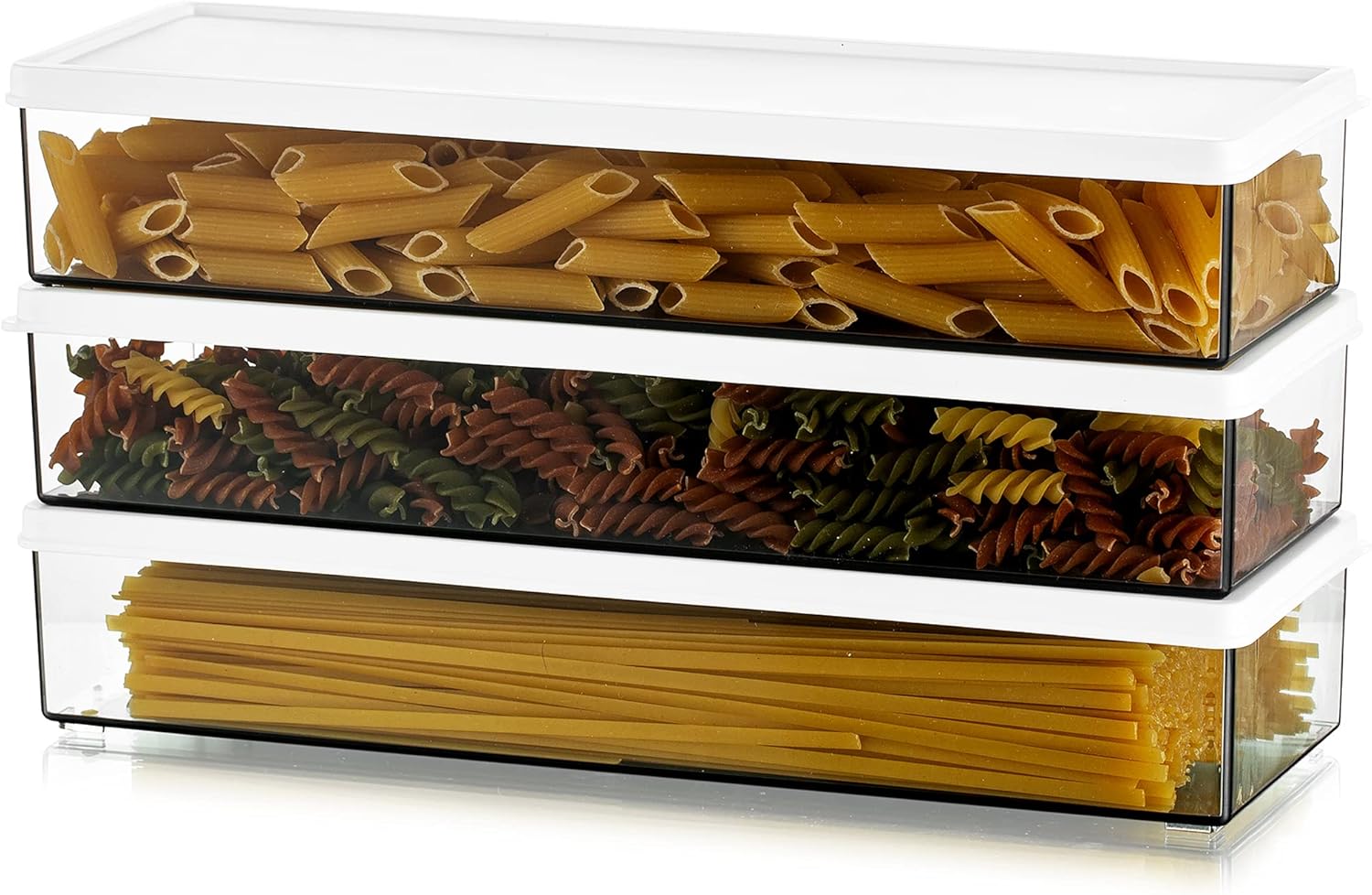 Hanobe Stockage De PâTes HerméTique En Plastique, Pot à Spaghetti Avec Couvercles, RéCipients à PâTes Rectangulaires Pour Placards De Cuisine, Lot De 3 Stockages Alimentaires Durables Et Empilables 3 Pièces