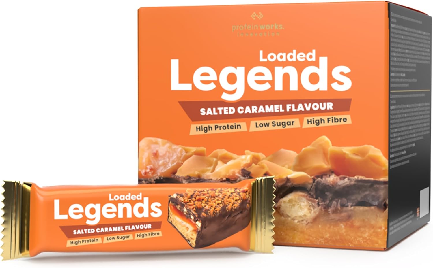 Protein Works - Barres de légende chargées - 14g de protéines - 12 paquets x 47 g - Faible teneur en sucre- Caramel salé Caramel salé 564g