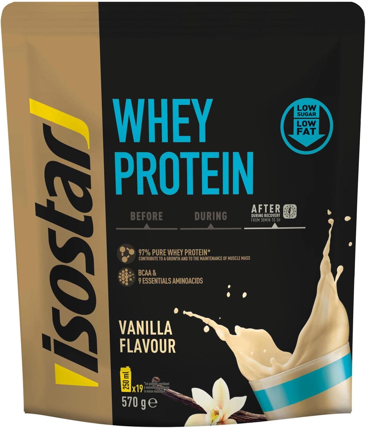 Isostar - Whey Protein - Poudre de Protéine de Lait pour Boisson Hyperprotéinée - Saveur : Vanille - Poids : 570 g (19 boissons) - 212496 Whey Vanille 570 g (Lot de 1)