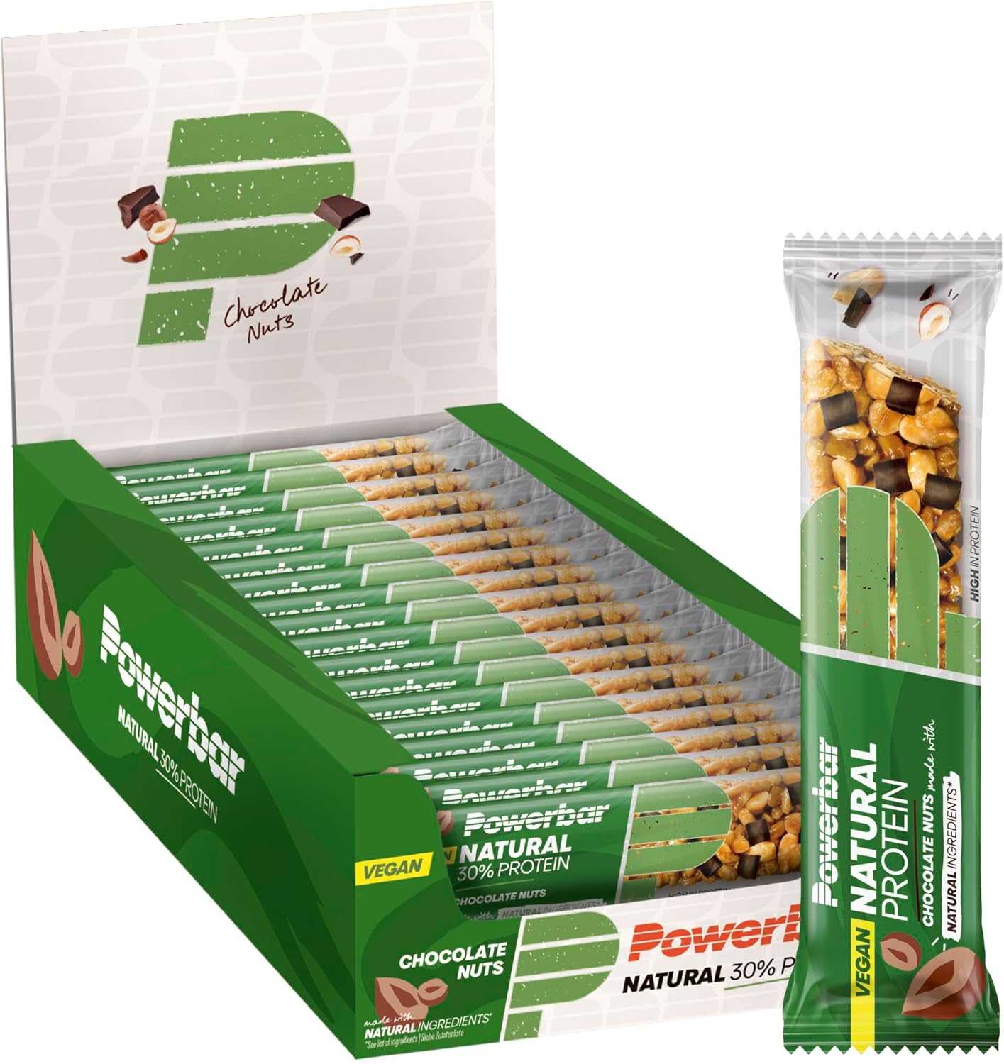 Natural Protein Chocolate Nuts 18x40g - Barre Protéinée Végétalienne + Ingrédients naturels