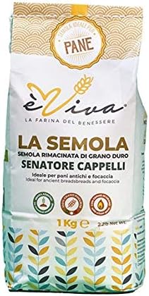 Agricola Piano - Senatore Cappelli - Semoule Remoulue de Blé Dur Ancien 1 kg - Pouilles - Semoule Remoulue pour Pains Anciens, Focaccia, Pâtes - Blés Anciens - Avec Germe de Blé Vivant - èViva 1 kg (Lot de 1)