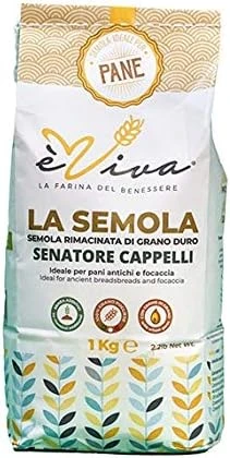 Agricola Piano - Senatore Cappelli - Semoule Remoulue de Blé Dur Ancien 1 kg - Pouilles - Semoule Remoulue pour Pains Anciens, Focaccia, Pâtes - Blés Anciens - Avec Germe de Blé Vivant - èViva 1 kg (Lot de 1)