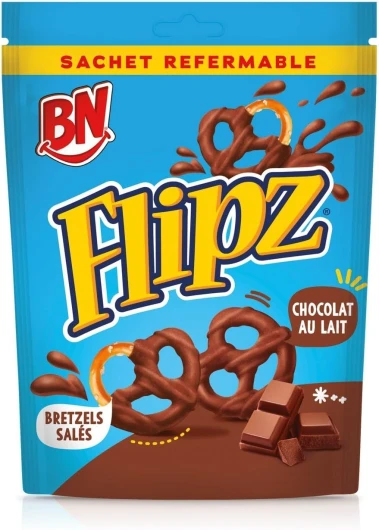 BN – Délice croquant de bretzels salés enrobés de chocolat au lait fondant (Paquet 90g) - lot de 4 - Vendu par Lot