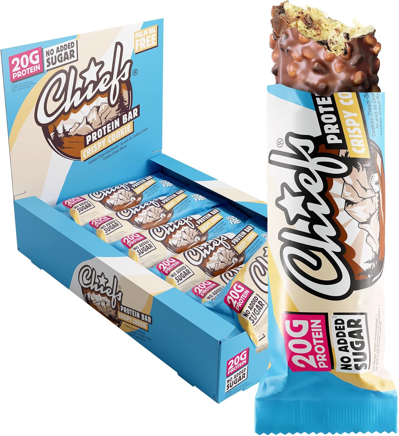 ® Protein Bar avec 20g de protéines et 210kcal • Barre protéinée à faible teneur en sucre et riche en protéines • 12 x 55g (Crispy Cookie) Crispy Cookie 12 unité (Lot de 1)