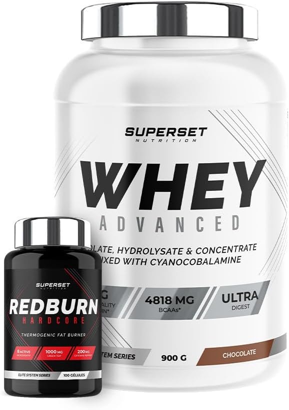 Programme Spécial Muscle Sec - 100% Whey Proteine Advanced 900g Chocolat - Redburn Hardcore