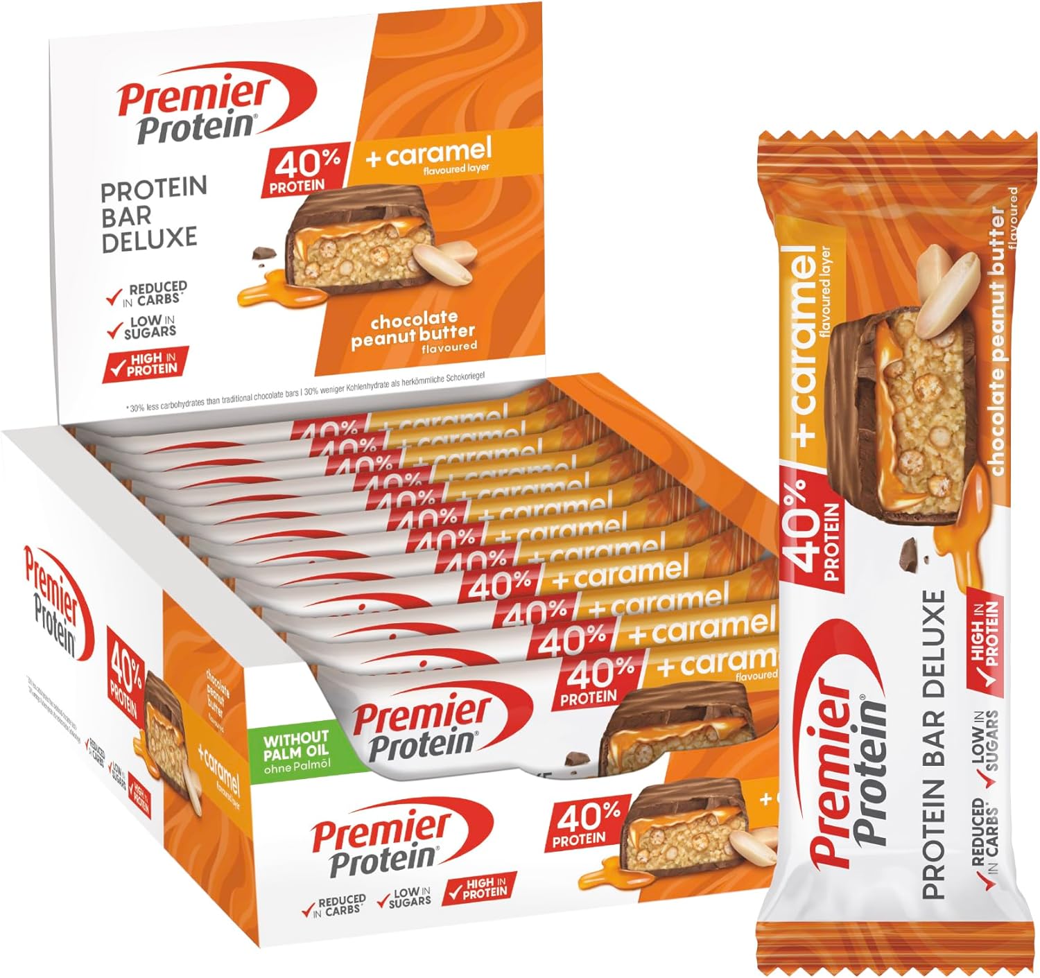 Bar Deluxe Chocolate Peanut Butter 12x50g - Haute teneur en protéines + Hydrates de carbone réduits + Sans huile de palme