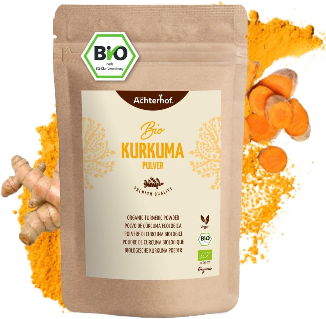 1000g Poudre de racine de curcuma finement moulue en qualité biologique - pour un lait doré, comme complément au thé, aux plats asiatiques, aux soupes épicées - vom Achterhof 1 kg (Lot de 1)